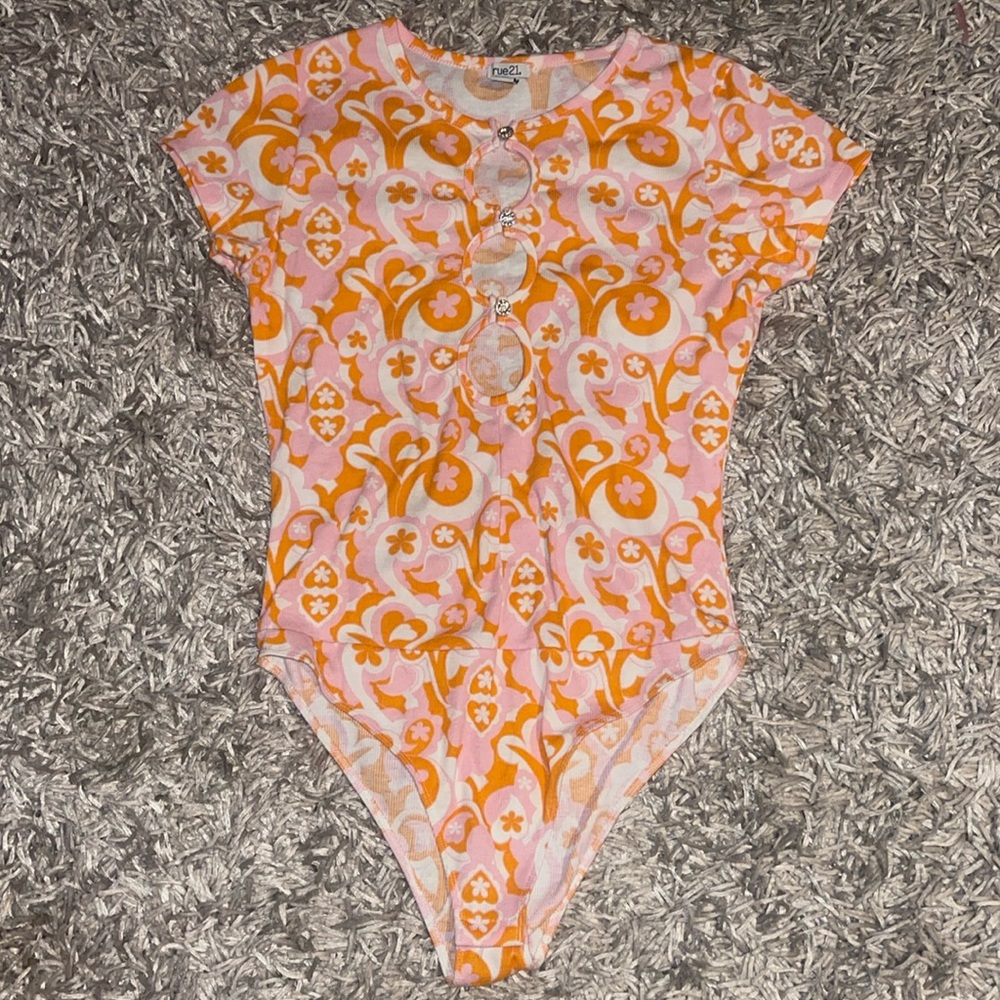 Pink and orange print rue 21 bodysuit never worn - Picture 1 of 4